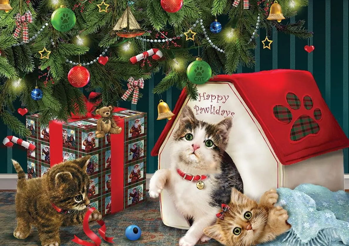 Luxury AB Velvet Diamond Painting Kit -Christmas Kitten