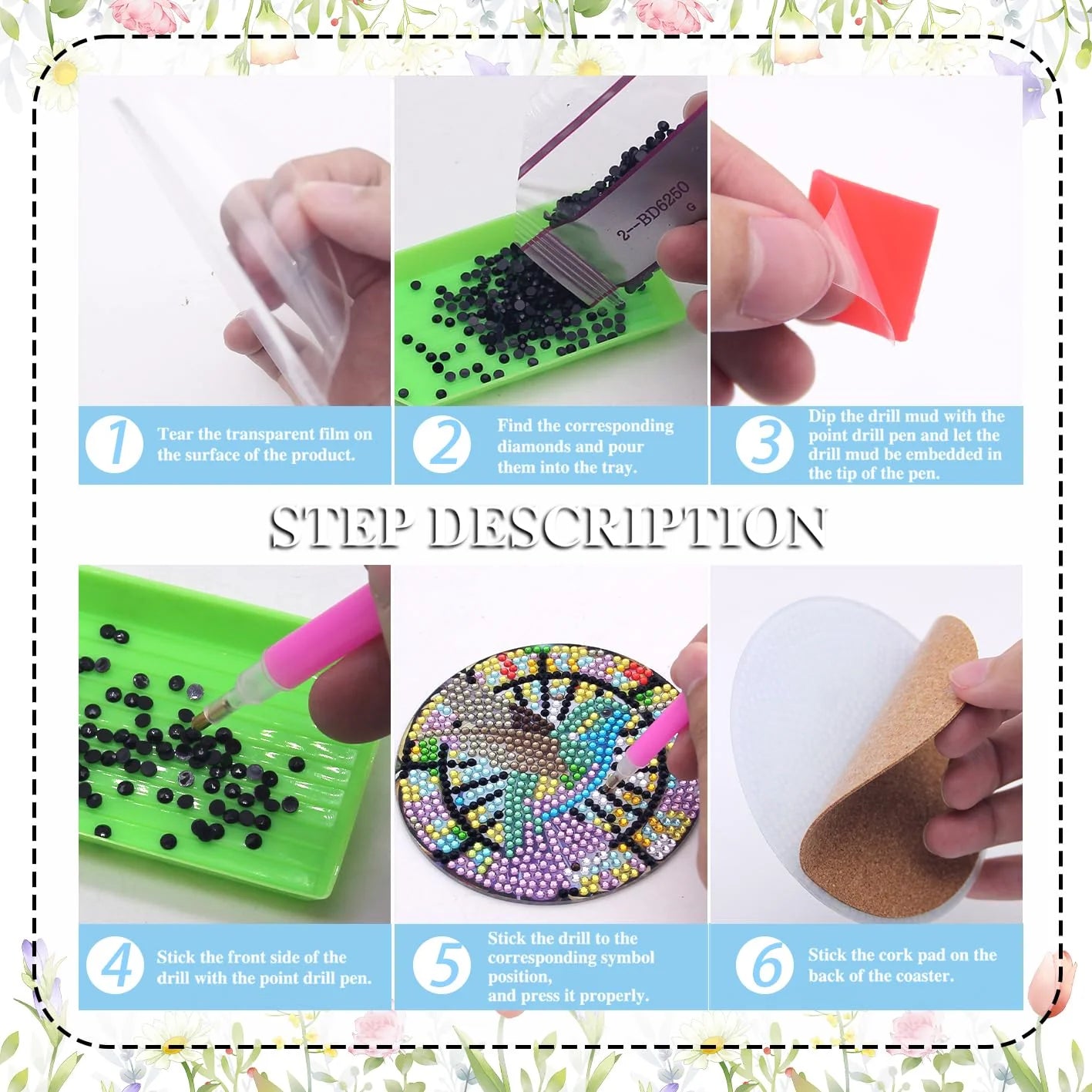 8 pcs set DIY Diamond Painting Coaster - Bird