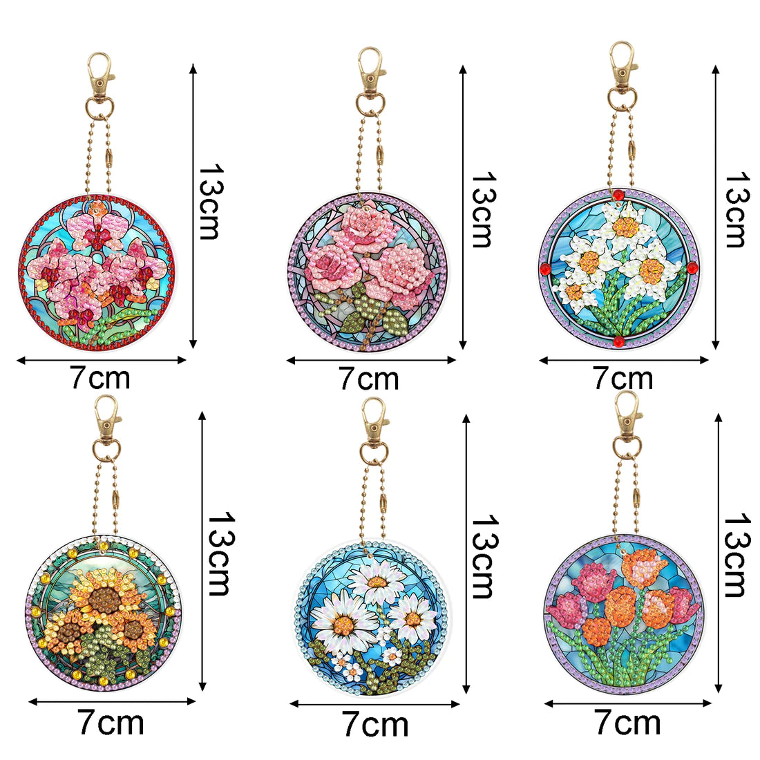 Free 6pcs DIY Diamond Painting Keychains | flower （double sided）