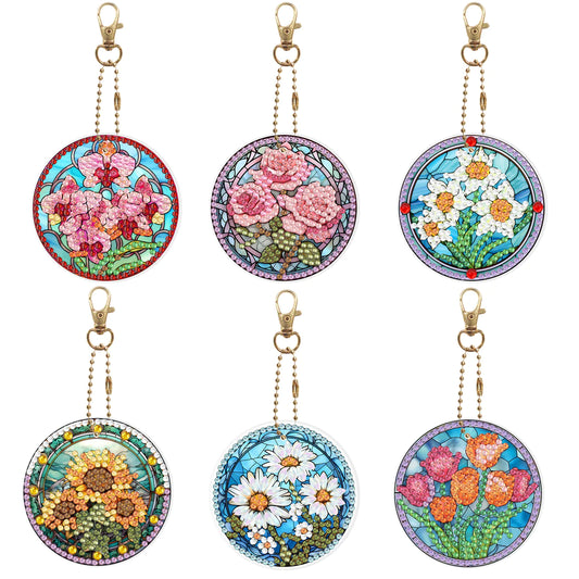 Free 6pcs DIY Diamond Painting Keychains | flower （double sided）