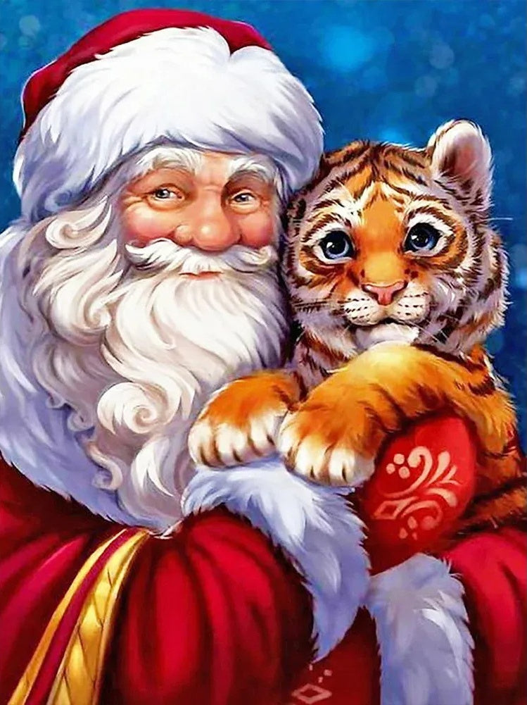 Luxury AB Velvet Diamond Painting Kit -Santa claus and Tiger