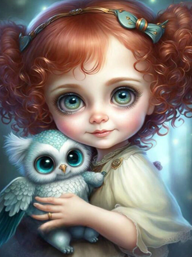 Luxury AB Velvet Diamond Painting Kit -Owls and Little Girls