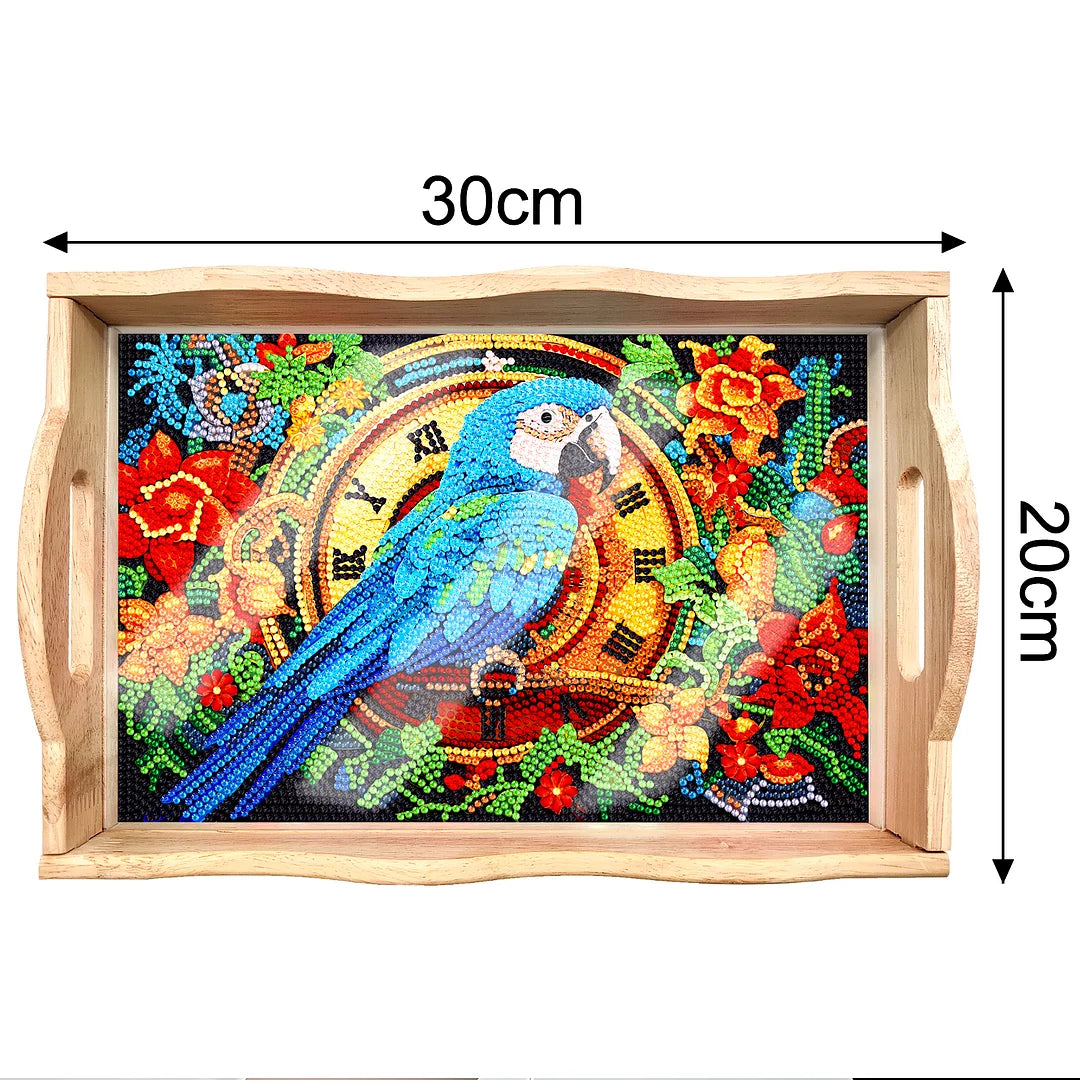 Diamond Painting Nesting Food Trays with Handle Coffee Table Tray （Parrot)