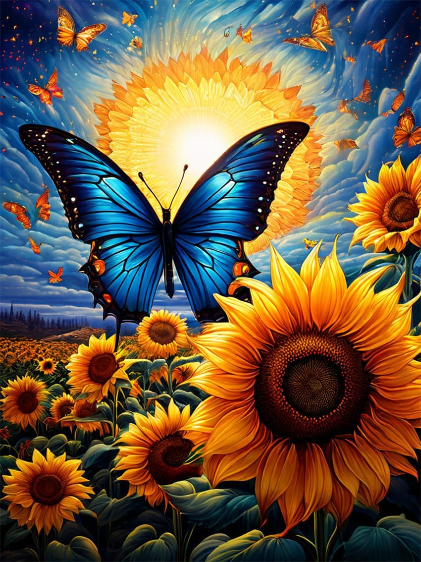 Luxury AB Velvet Diamond Painting Kit -Sunflowers and butterflies