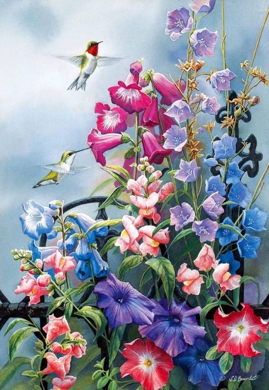 Luxury AB Velvet Diamond Painting Kit -  Hummingbird with flowers