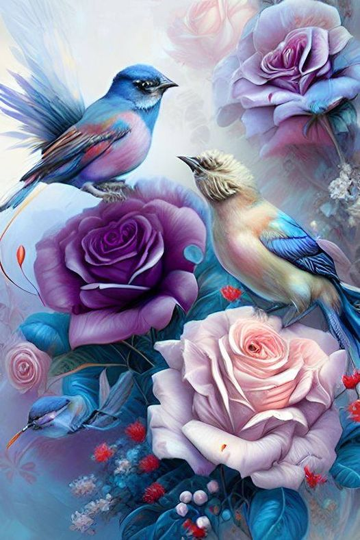 Luxury AB Velvet Diamond Painting Kit -  Flowers and birds