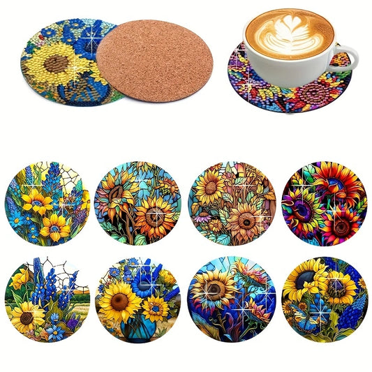 8 pcs set DIY Special Shaped Diamond Painting Coaster | sunflower（no holder）