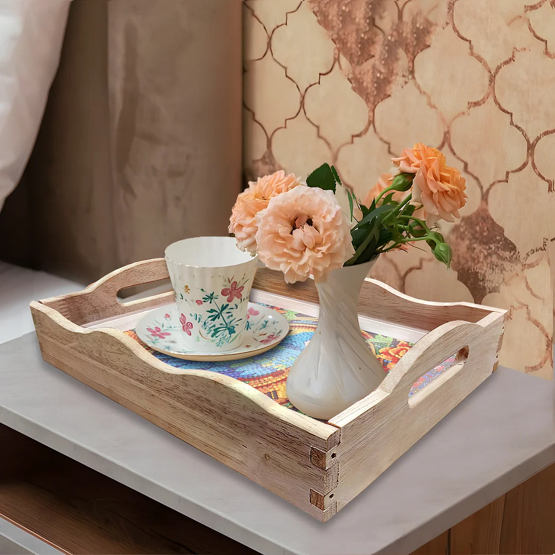 Diamond Painting Nesting Food Trays with Handle Coffee Table Tray （Parrot)