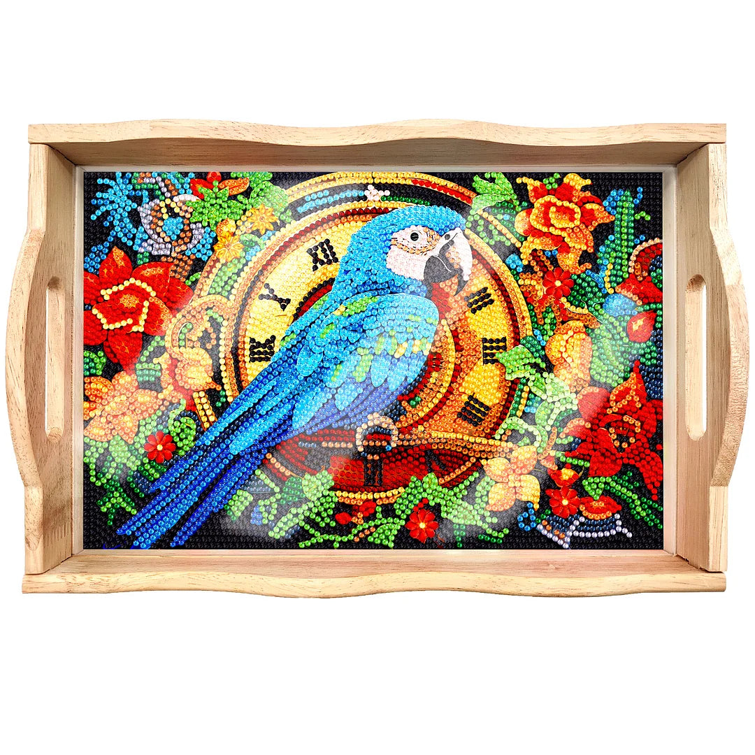 Diamond Painting Nesting Food Trays with Handle Coffee Table Tray （Parrot)