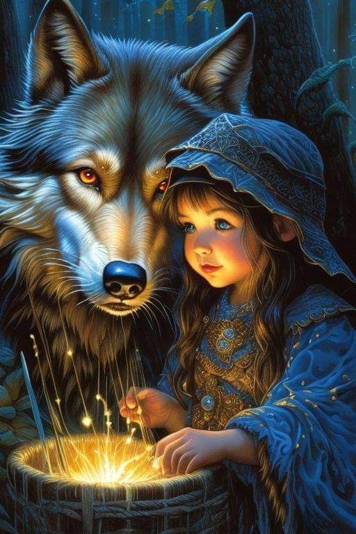 Luxury AB Velvet Diamond Painting Kit -Little girl and wolf