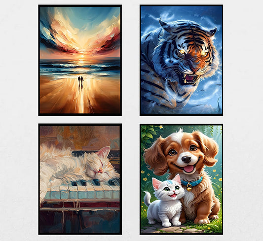 Canvas painting 4 piece set  -Animal（40x60cm）