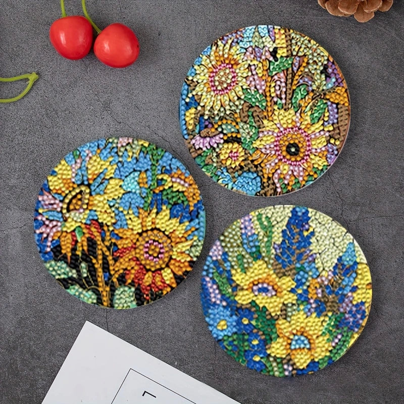 8 pcs set DIY Special Shaped Diamond Painting Coaster | sunflower（no holder）