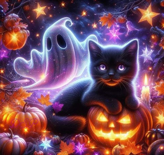 Luxury AB Velvet Diamond Painting Kit -Halloween Cat