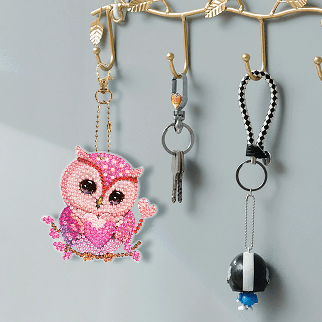 6 pcs DIY Diamond Painting Keychain | Pink Owl