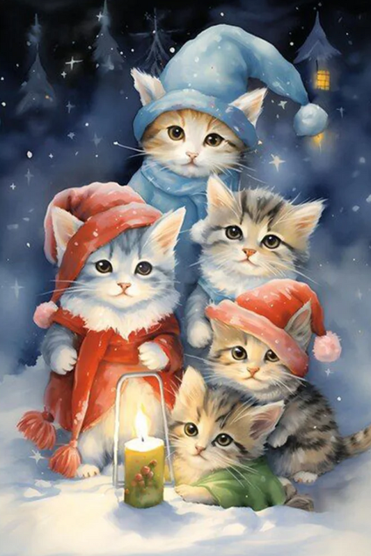 Luxury AB Velvet Diamond Painting Kit -Christmas kitten