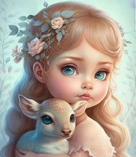 Luxury AB Velvet Diamond Painting Kit -Little Girl with deer