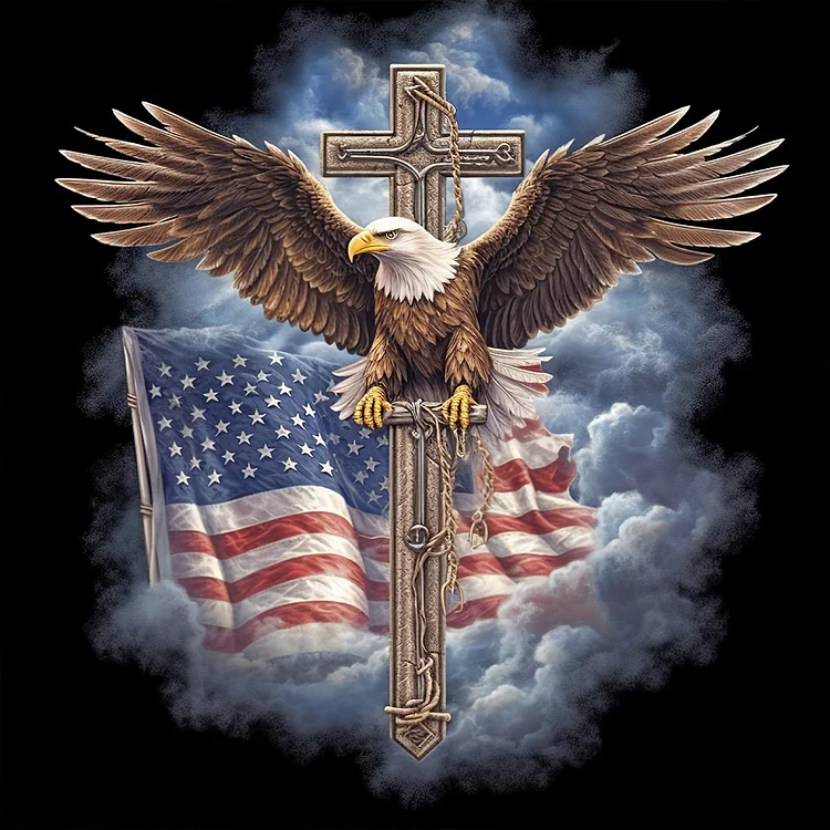 Luxury AB Velvet Diamond Painting Kit -Eagle cross flag