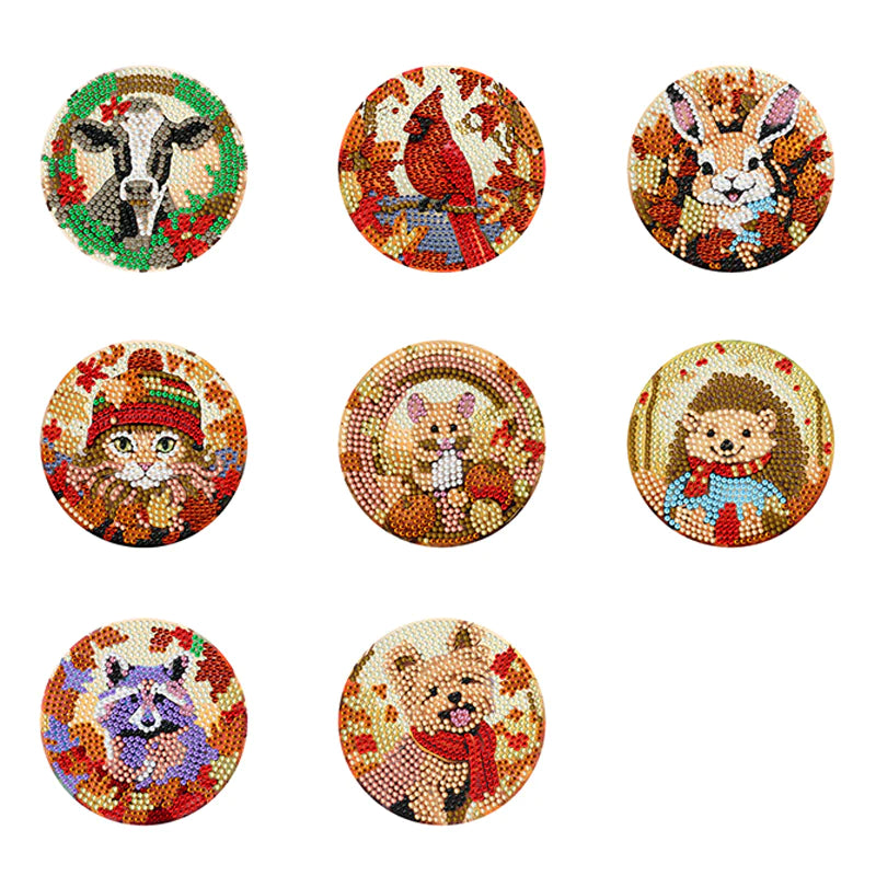 8 pcs set DIY Special Shaped Diamond Painting Coaster | Animals（no holder）