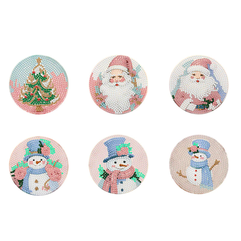6 pcs set DIY Special Shaped Diamond Painting Coaster | Christmas Snowman (no holder)