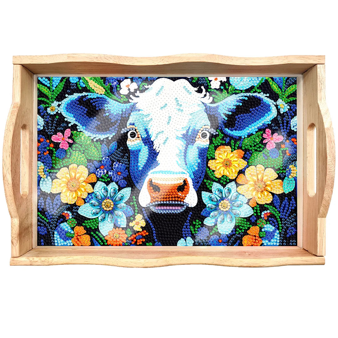 Diamond Painting Nesting Food Trays with Handle Coffee Table Tray （Dairy cow)