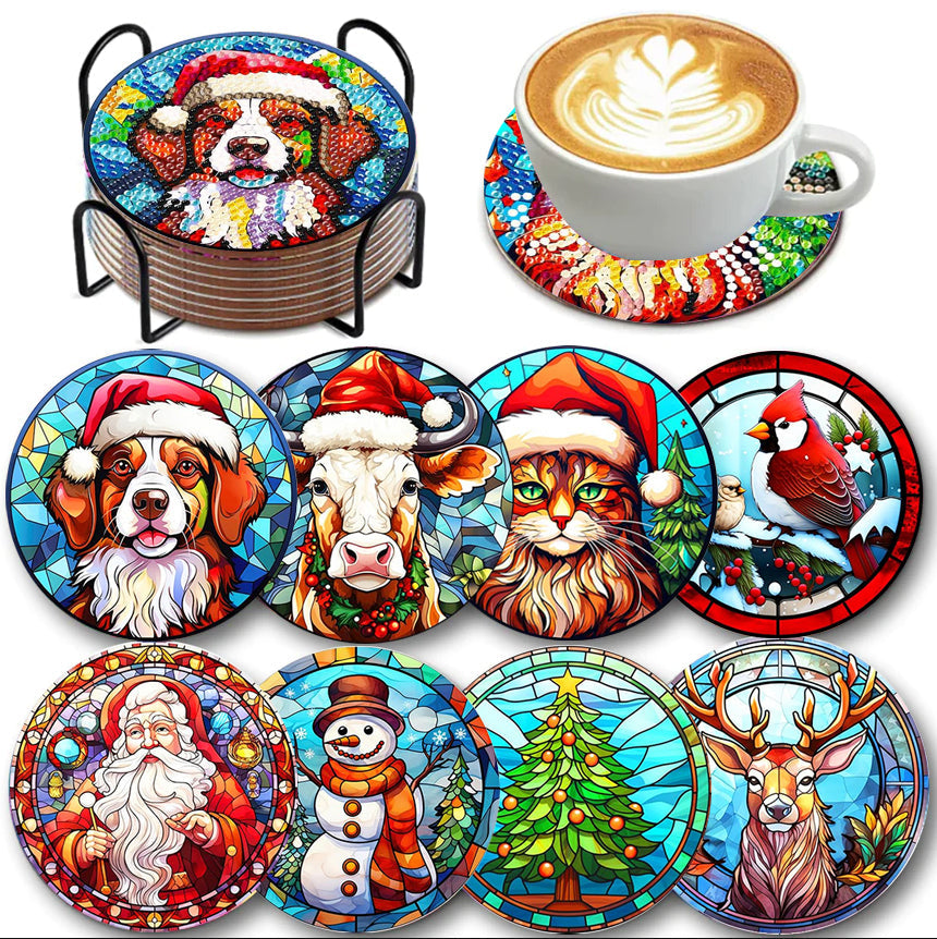 8 pcs set DIY Special Shaped Diamond Painting Coaster  | Christmas（no holder）