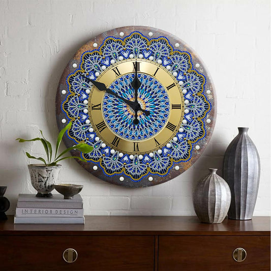 Horloge Mandala | Pendentif d'horloge de peinture au diamant de forme spéciale