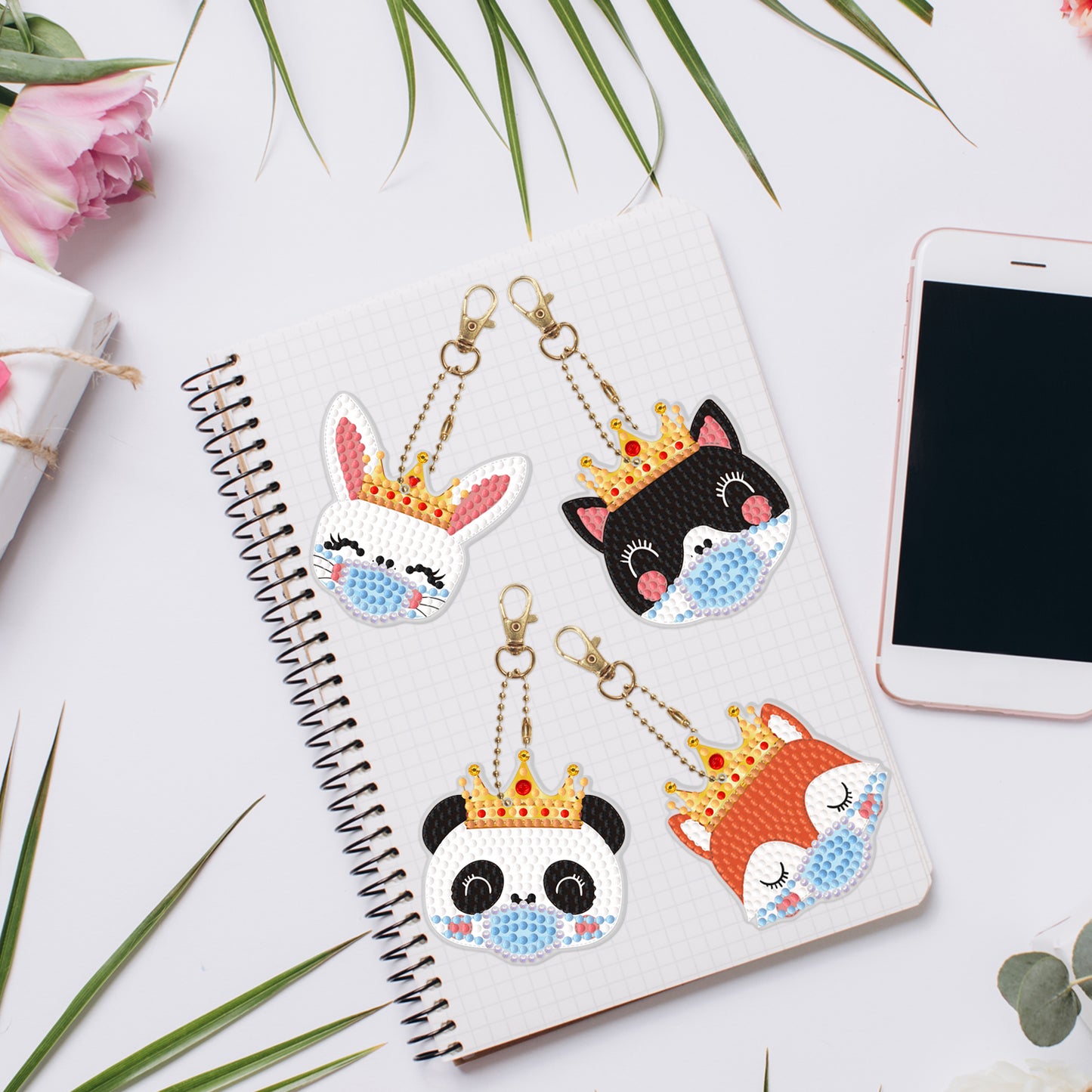 DIY keychain | Animals wearing masks | Single-sided | Four Piece Set