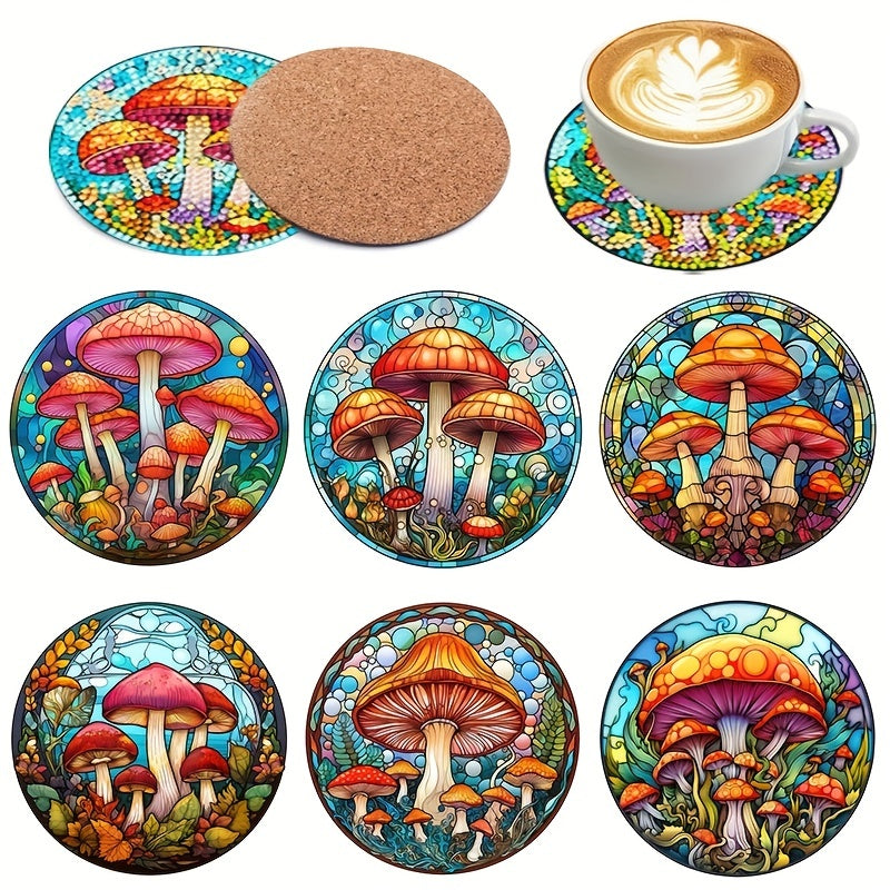 6 pcs set DIY Special Shaped Diamond Painting Coaster  | mushroom（no holder）