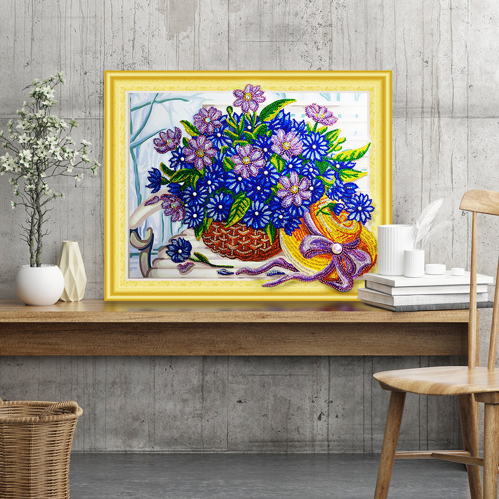 Panier de fleurs | Kits de peinture au diamant de forme spéciale 