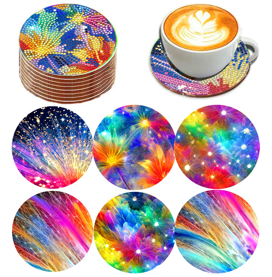 6 pcs set DIY Special Shaped Diamond Painting Coaster  | fireworks （no holder）