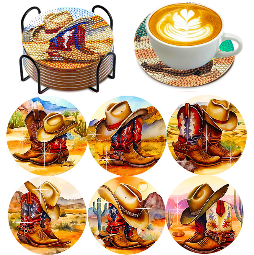 6 pcs set DIY Special Shaped Diamond Painting Coaster  | boots（no holder）