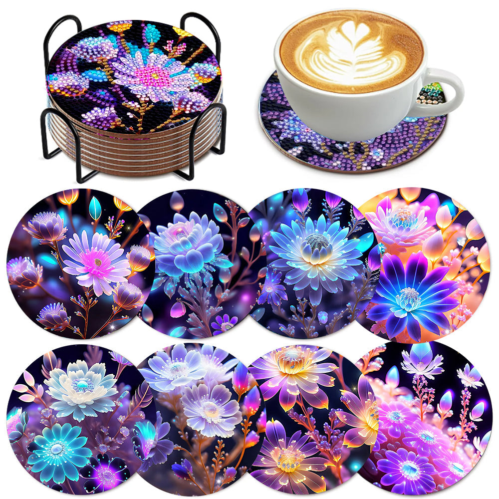 8 pcs set DIY Special Shaped Diamond Painting Coaster  | crystal flower（no holder）