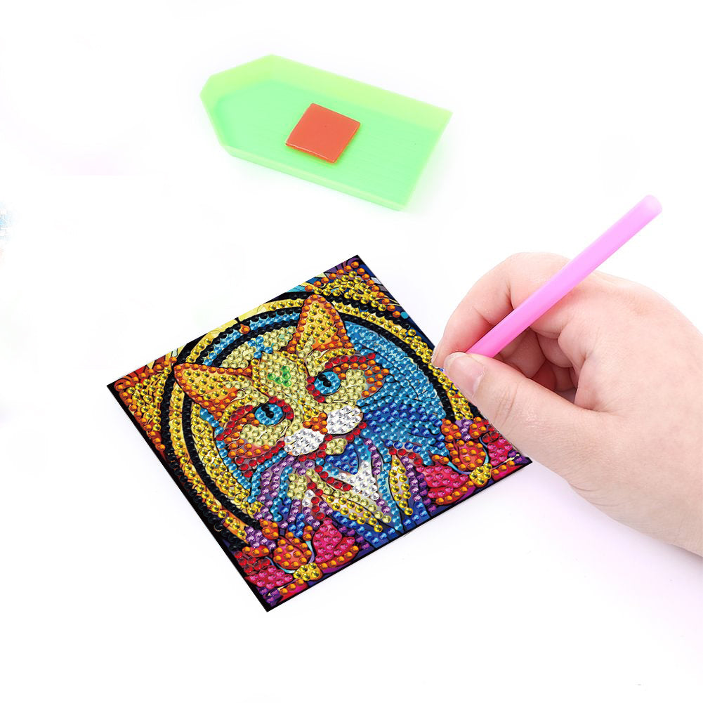 6 pcs set DIY Special Shaped Diamond Painting Coaster  | cat（no holder）