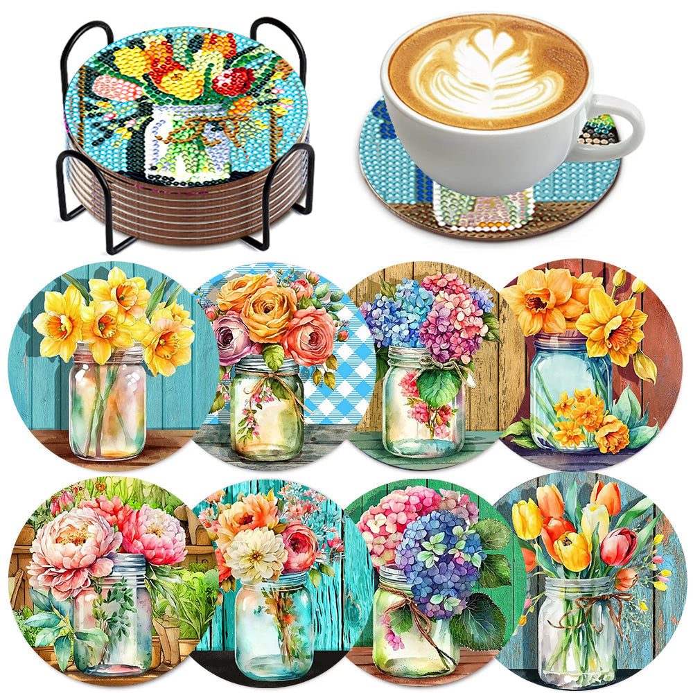 8 pcs set DIY Special Shaped Diamond Painting Coaster  | bouquet（no holder）