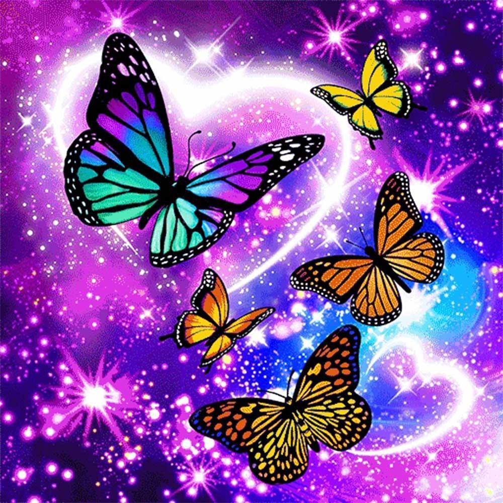 Papillons violets | Kits complets de peinture au diamant rond 