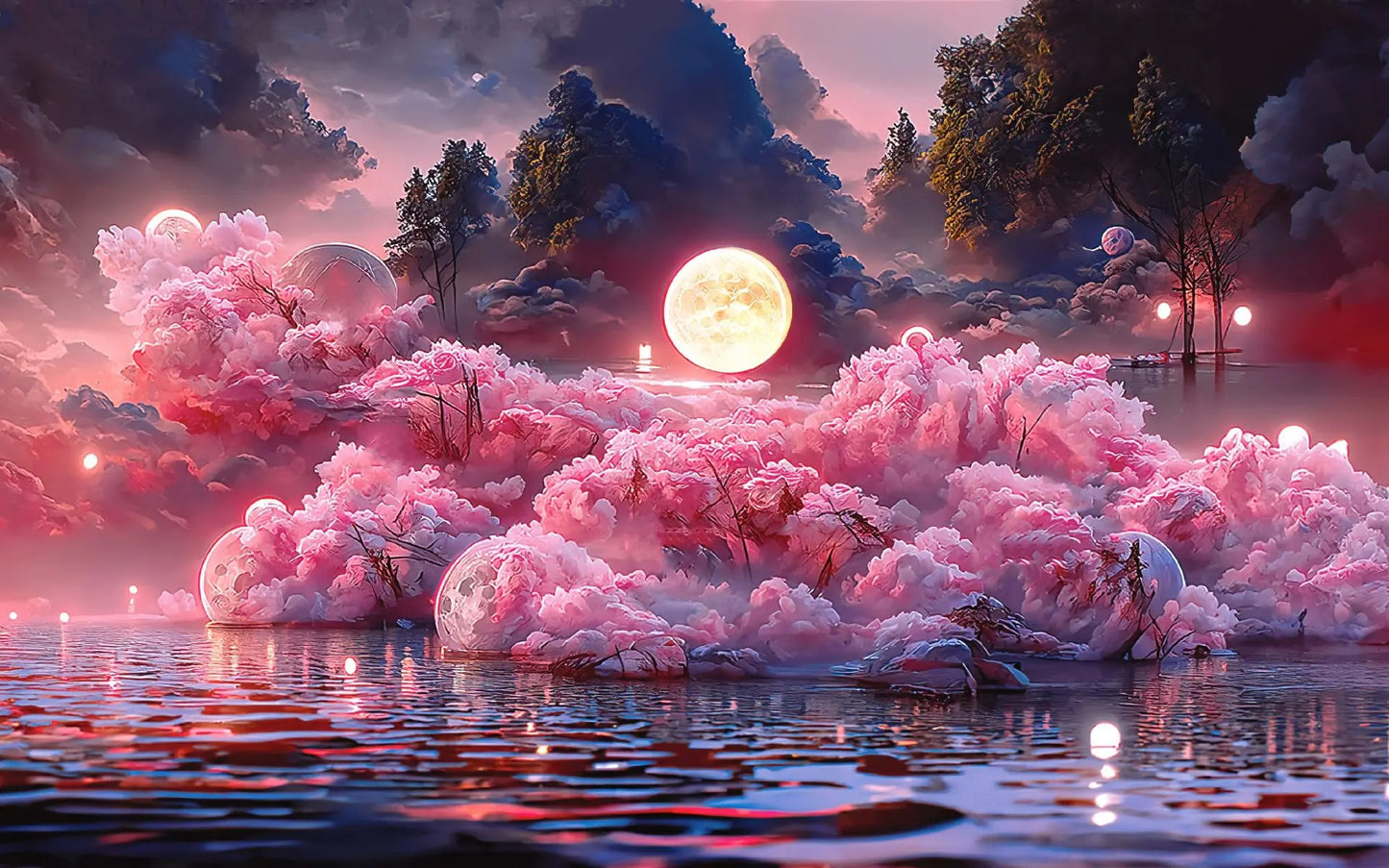 Pink Moon Scenery | Full Round/Square Diamond Painting Kits