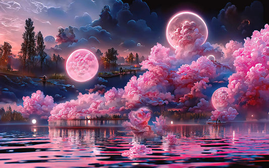 Pink Moon Scenery | Full Round/Square Diamond Painting Kits