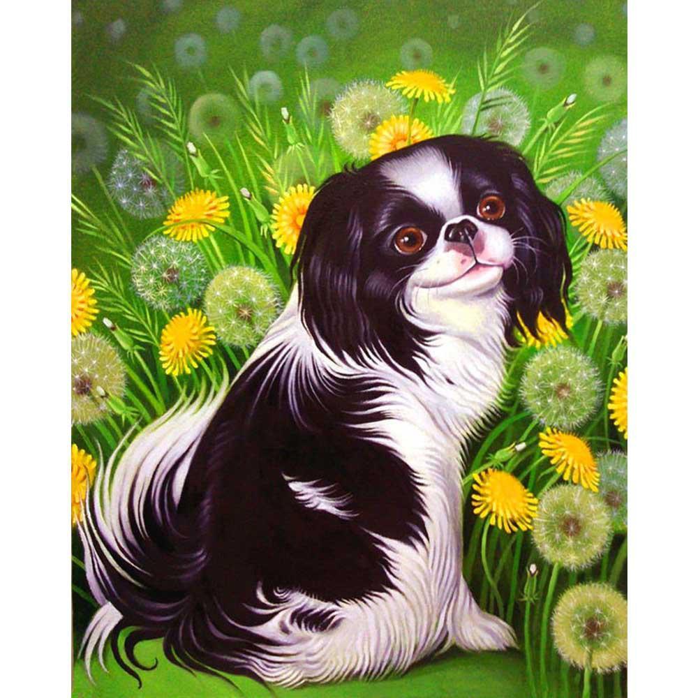 Black and white dog  | Full Round Diamond Painting Kits