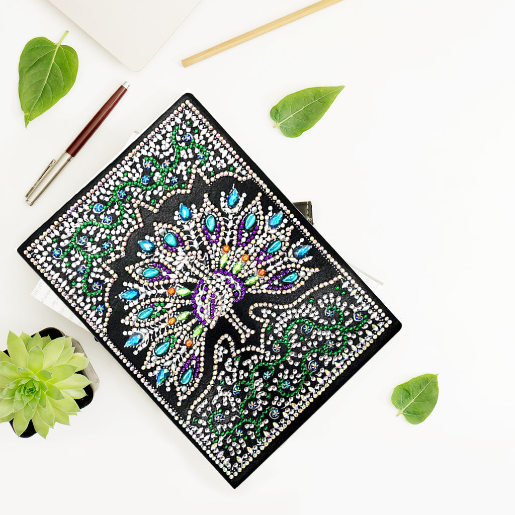 A5 5D Notebook DIY Part Special Shape Rhinestone Diary Book | Peacock