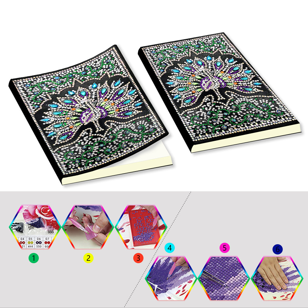 A5 5D Notebook DIY Part Special Shape Rhinestone Diary Book | Peacock