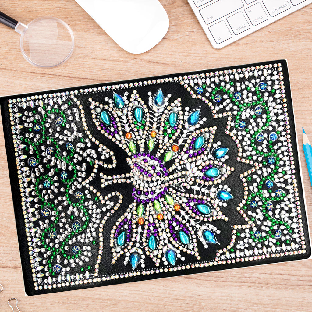 A5 5D Notebook DIY Part Special Shape Rhinestone Diary Book | Peacock