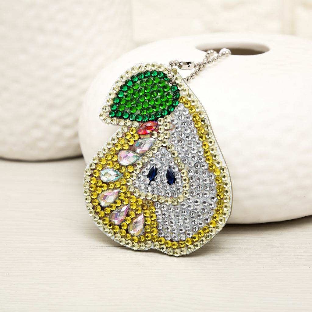 5 pièces bricolage ensembles de fruits en forme spéciale pleine perceuse diamant peinture porte-clés avec porte-clés bijoux cadeaux pour fille sacs 