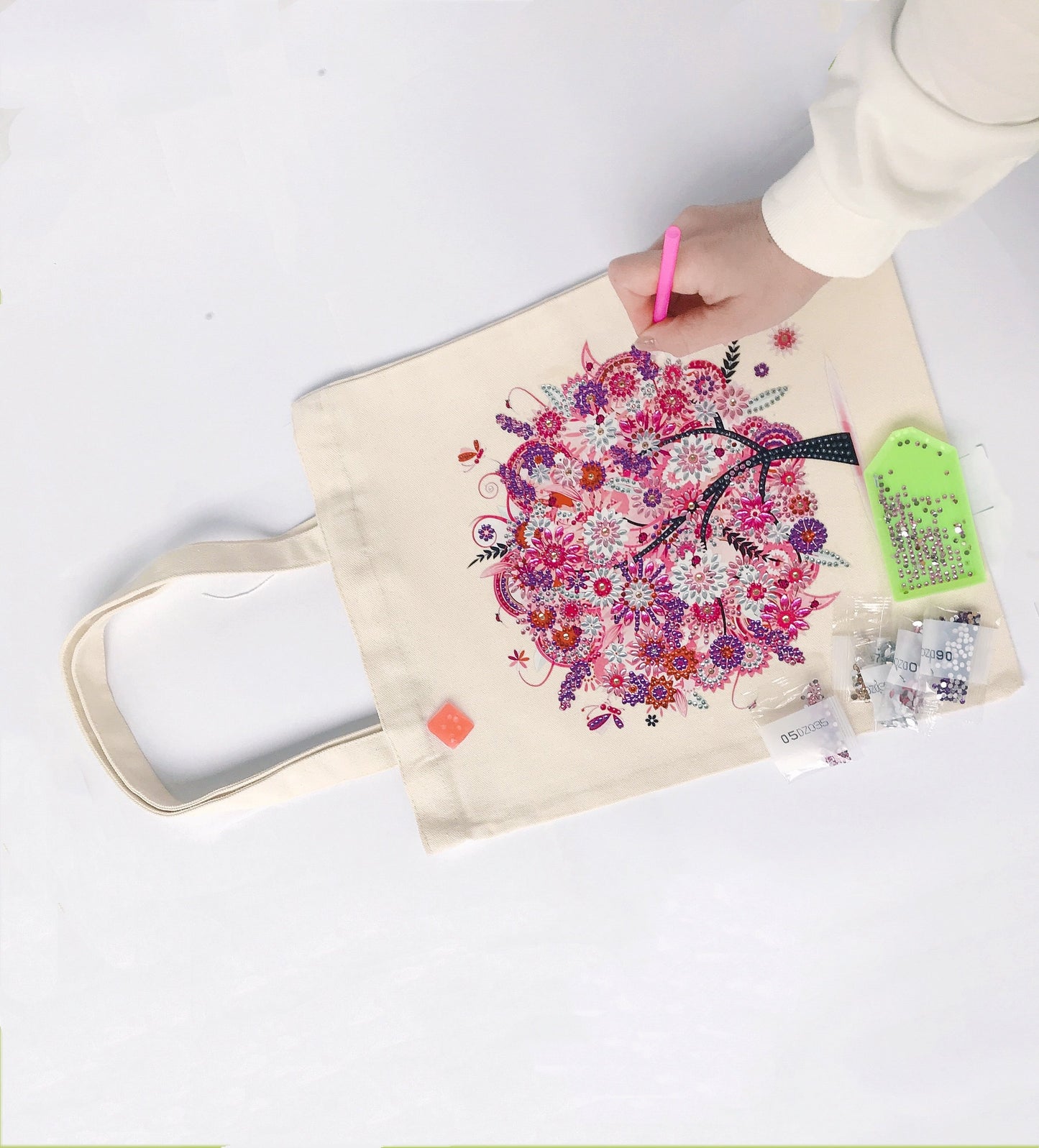 DIY Rhinestone Diamond Painting Pink Tree Tote Bag