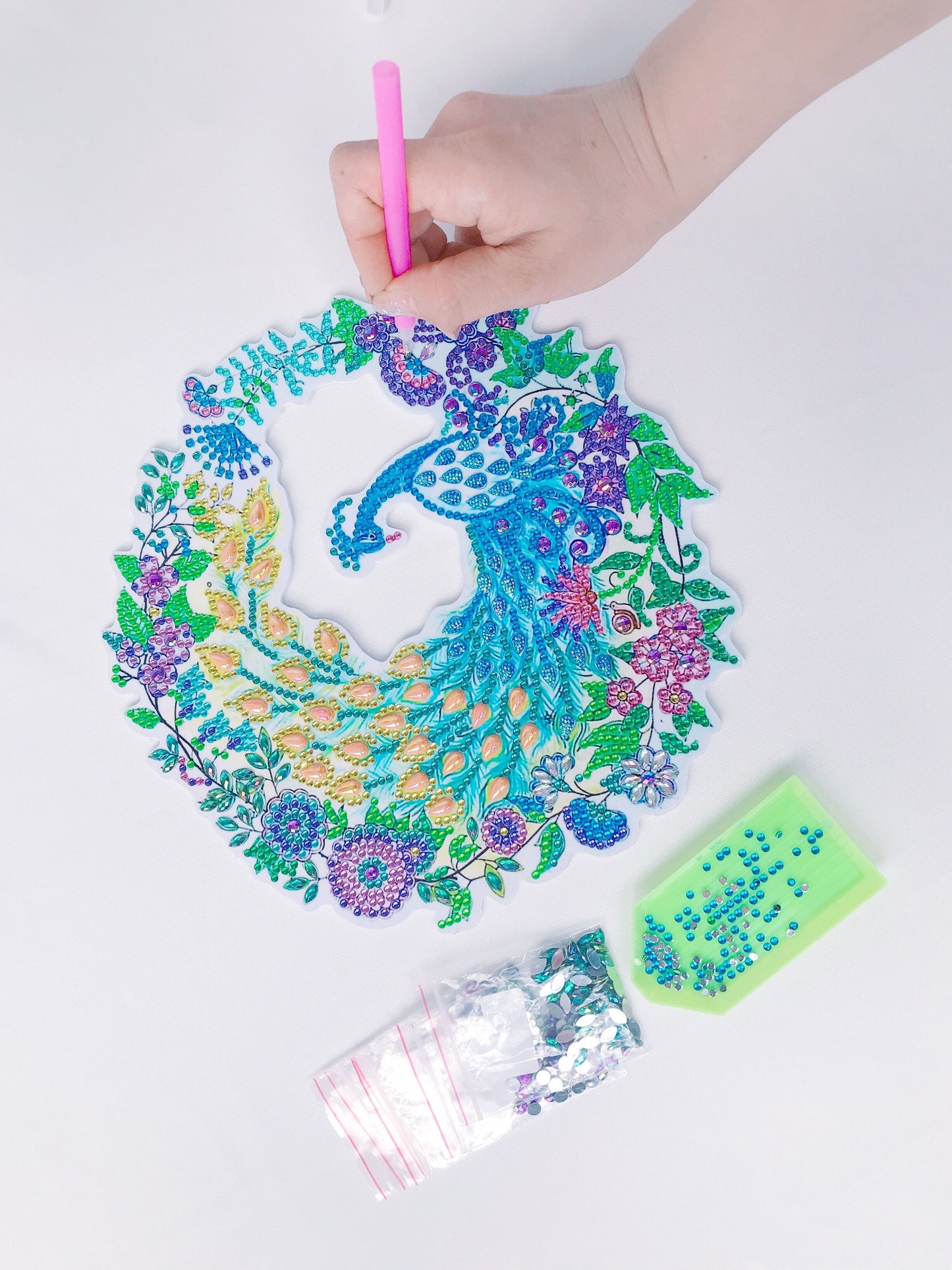 DIY Diamond Painting Wreath - Peacock