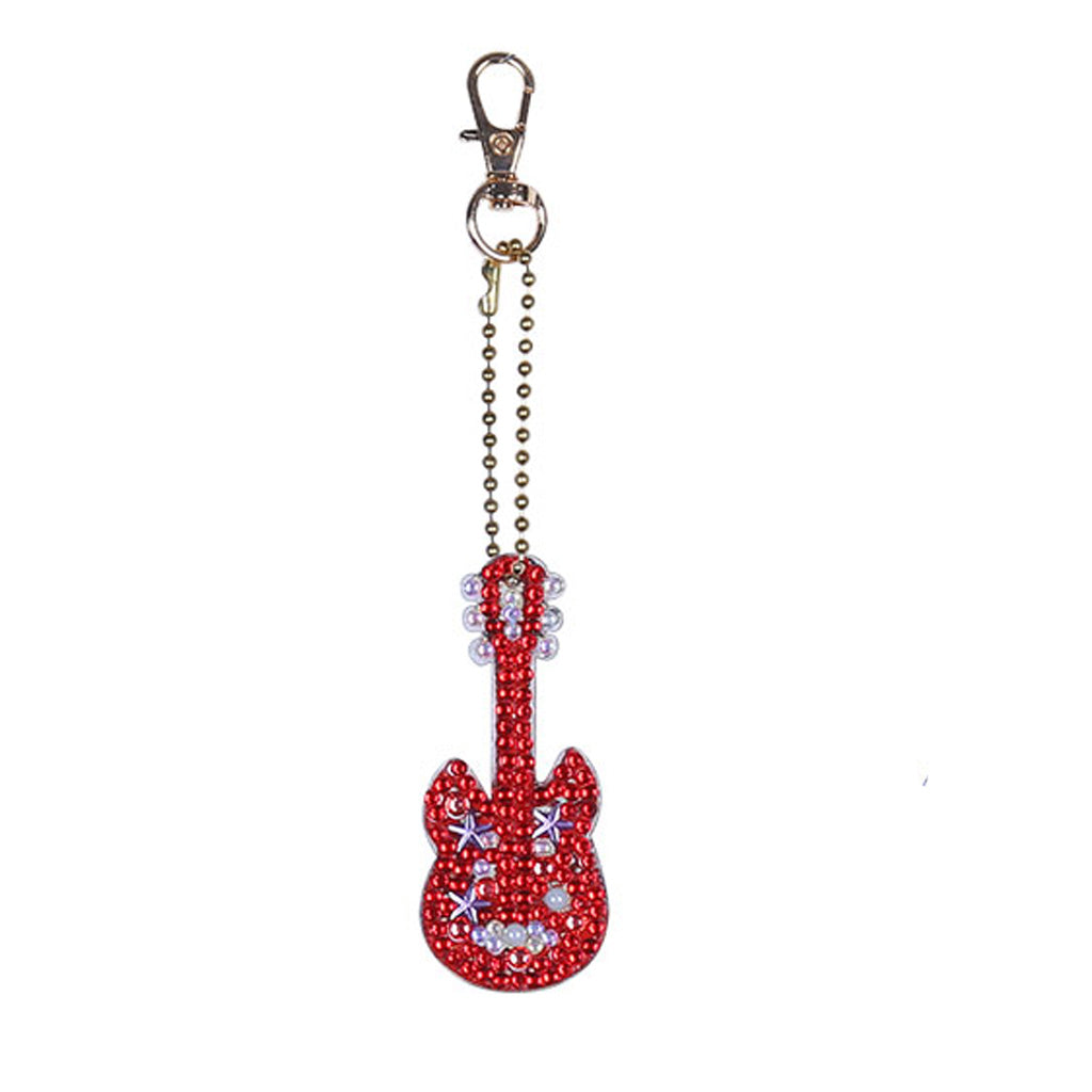 5pcs DIY Guitar Sets Special Shaped Full Drill Diamond Painting Key Chain with Key Ring Jewelry Gifts for Girl Bags