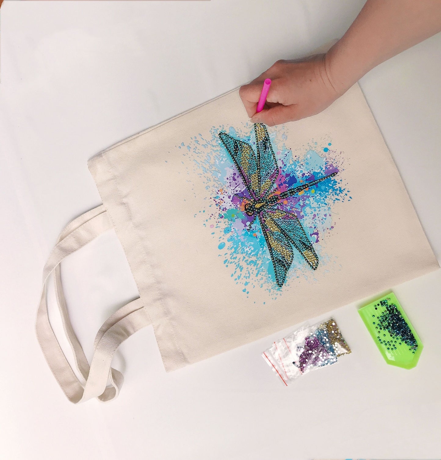 DIY Rhinestone Diamond Painting dragonfly Tote Bag