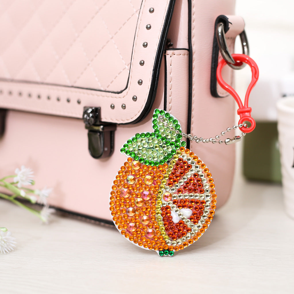 5 pièces bricolage ensembles de fruits en forme spéciale pleine perceuse diamant peinture porte-clés avec porte-clés bijoux cadeaux pour fille sacs 