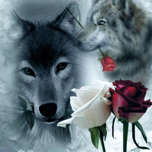 Wolf und Rose | Vollständige runde Diamant-Malkits