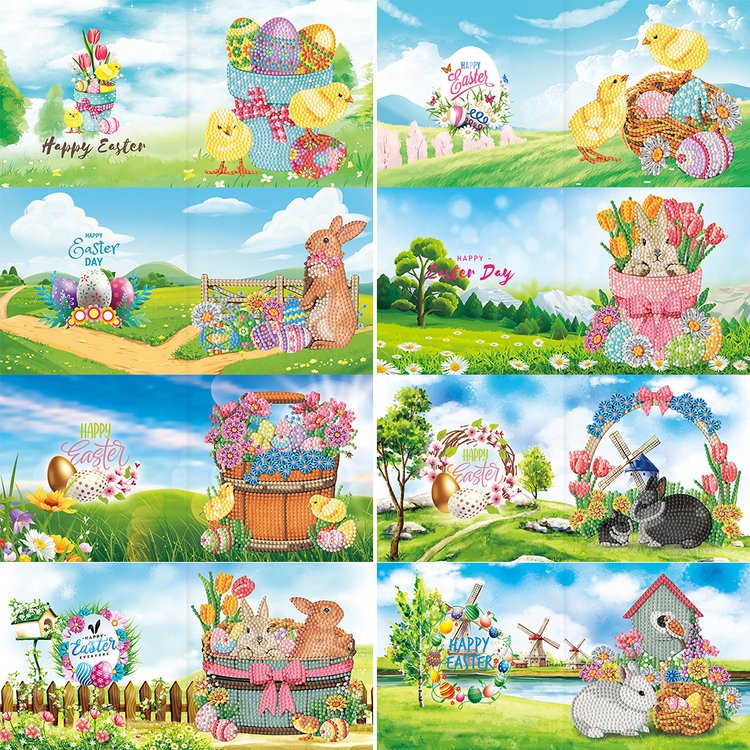 8 Pcs Set DIY Diamond Painting Rabbit Greeting Cards