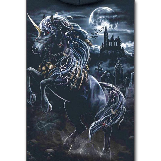 Licorne noire | Kits complets de peinture au diamant rond 